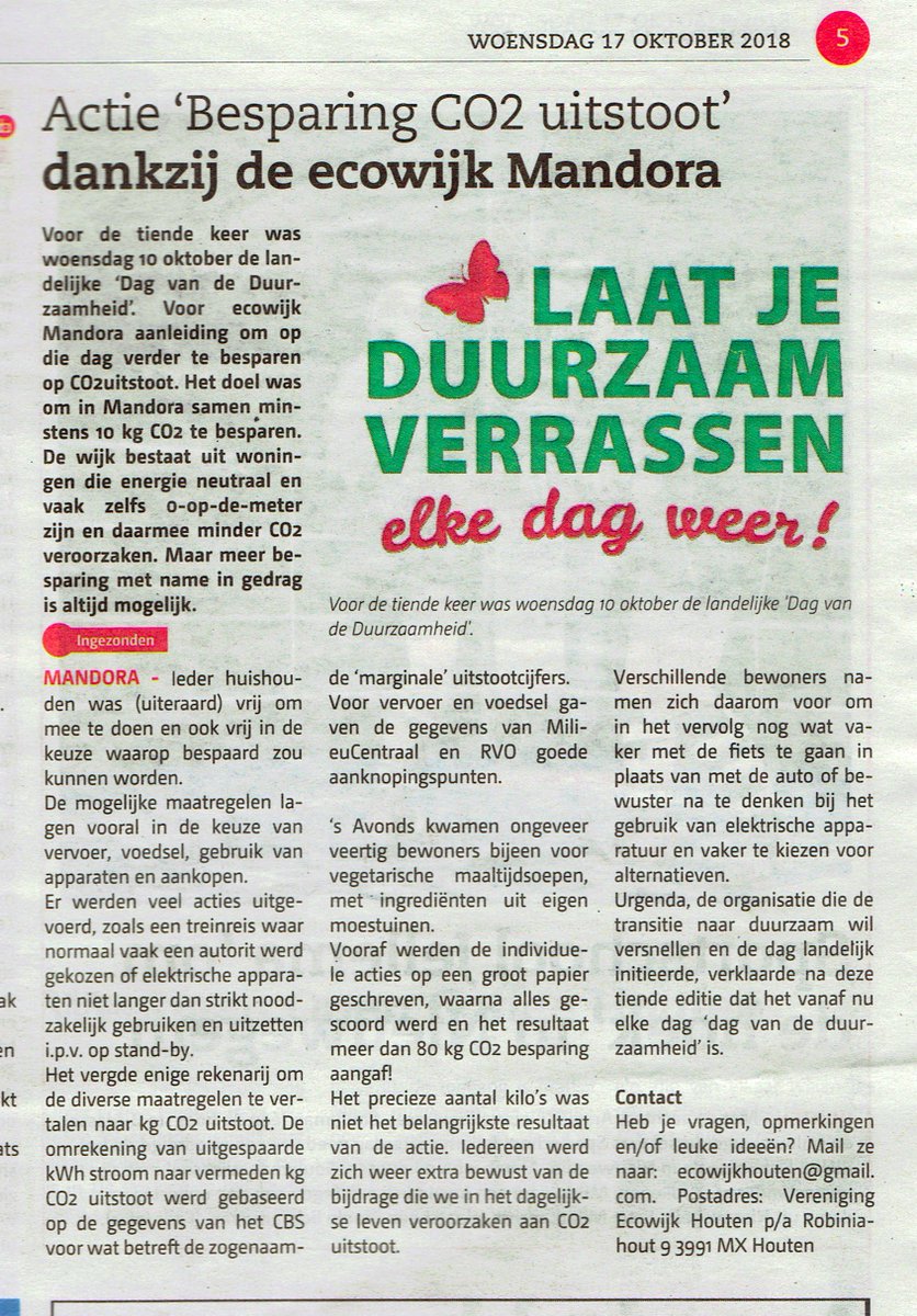 ecowijk's tweet photo. Mandora in de media: Besparing C02 ecowijk Mandora Dag van de Duurzaamheid https://t.co/loACx3qFiA