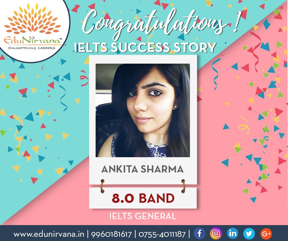 EduNirvana_in's tweet photo. Congratulations Ankita Sharma for scoring 8.0 band &amp; Mandar Kannure for 7.5 band in General IELTS
#GRE #IELTS #TOEFL #GMAT #US #Canada #Australia #NZ #Europe #UK #SAT #TOP #results #US_Graduates #ScholarshipExperts #StudyAbroad #Students #bhopal #followus https://t.co/0vRdlr2Gp4 https://t.co/njwdp1M1wl