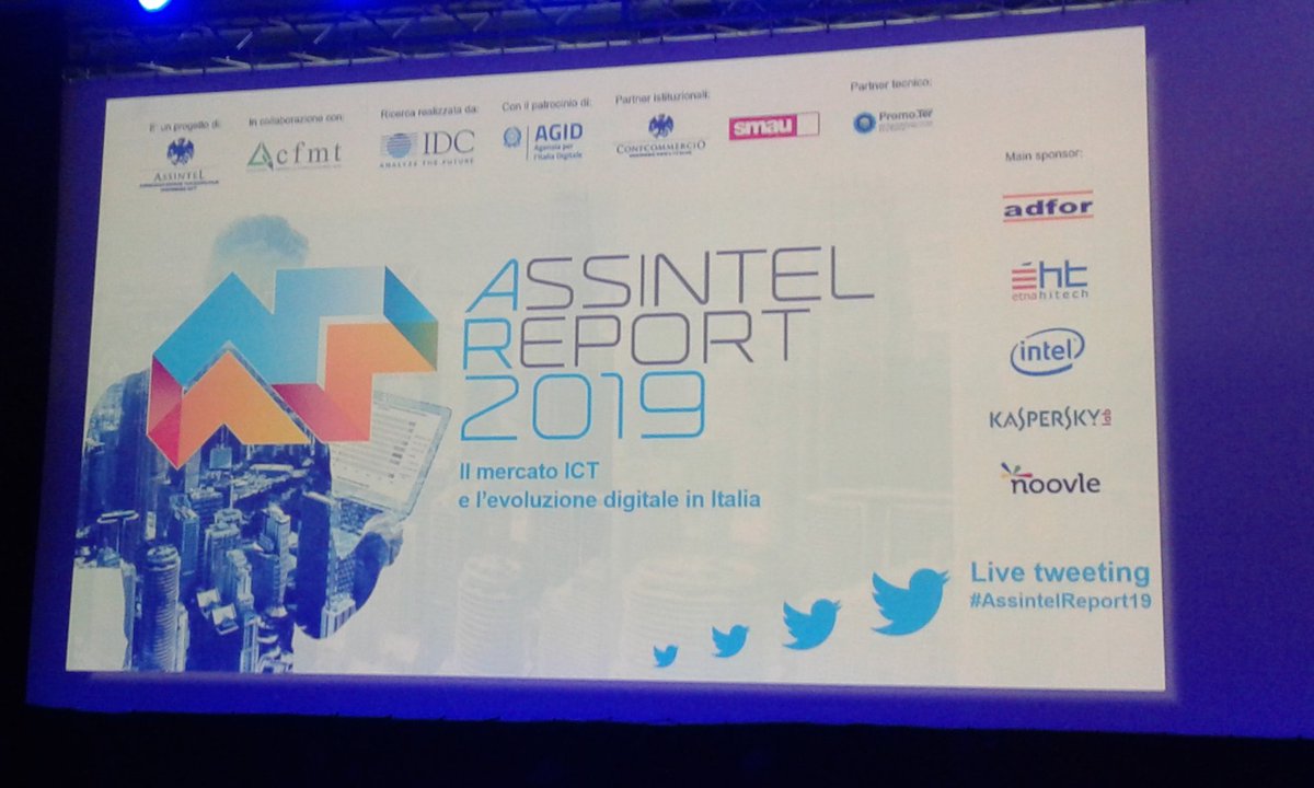 TakeTheTweet's tweet image. Tra poco la presentazione dell&apos;#AssintelReport19. Il mercato #ICT e l&apos;evoluzione #digitale in Italia.