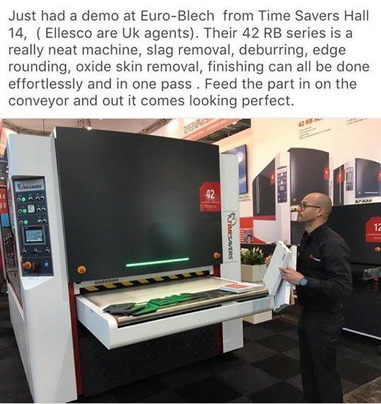 Ellesco1's tweet image. We're at Euroblech! Already hearing some great feedback 
#Timesavers are on the stand L41 Hall 14 👋

#Timesavers #Ellesco #Deburring #EdgeRadius