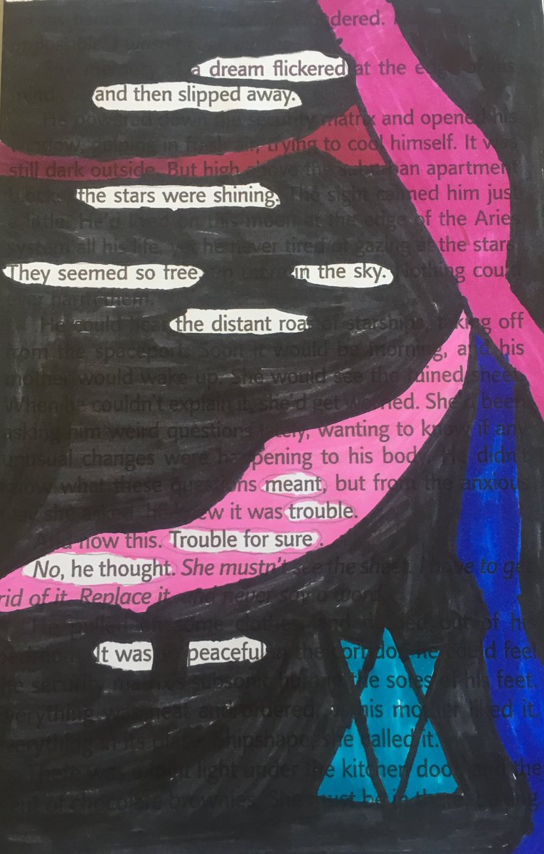 misswteaches17's tweet photo. We did some black out poetry using @whatSFSaid Phoenix. The children loved it and are thoroughly engrossed in the book. I read to where Lucky's brain was scanned on the Friday before half term. The response: 27 gasps then groans knowing they have to wait a week for more! https://t.co/KqBOTVhxft