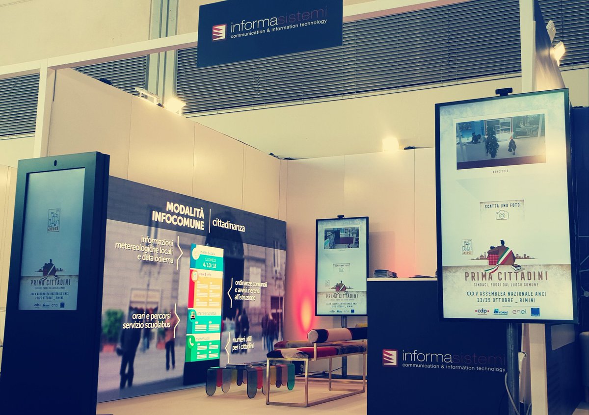 informasistemi's tweet photo. Seconda giornata della XXXV assemblea Nazionale Anci: il nostro stand informativo mostra i nostri prodotti attraverso l'arte e il design
#ANCI #riminifiera #totem #selfiesystem #art #design #technology #digitalsignage https://t.co/jv64W638VV