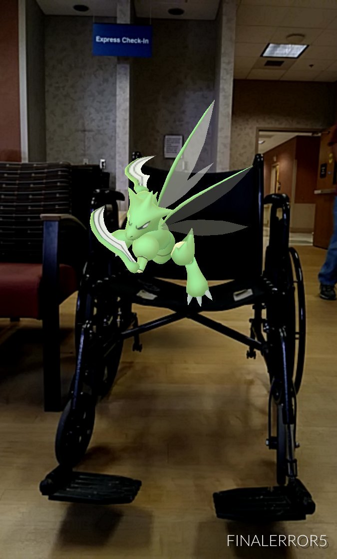 Finalerror555's tweet image. He maybe did one too many gym battles but be still dabbing on those haters #PokemonGo #pokemon #arphotography #ar #Scyther #wheelchair #anime #games