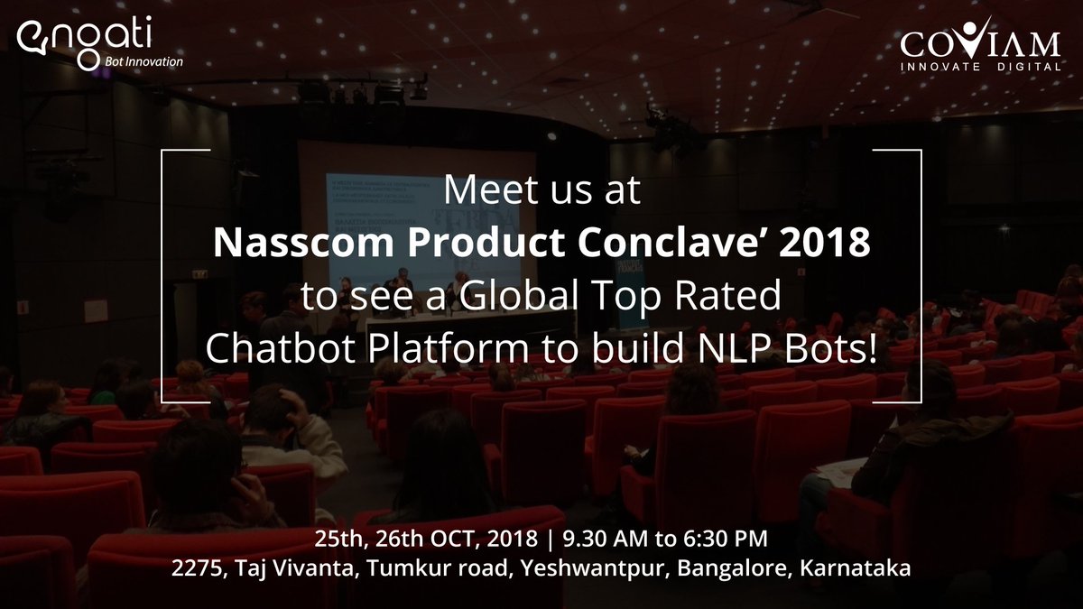 CoviamTech's tweet photo. #Converse, #Integrate &amp; #Automate - Experience the best #Live demonstration to grow your organisation!

#nasscomm #conference #engati #2018 #chatbot #chatbotplatform https://t.co/0hGmFKOxTu