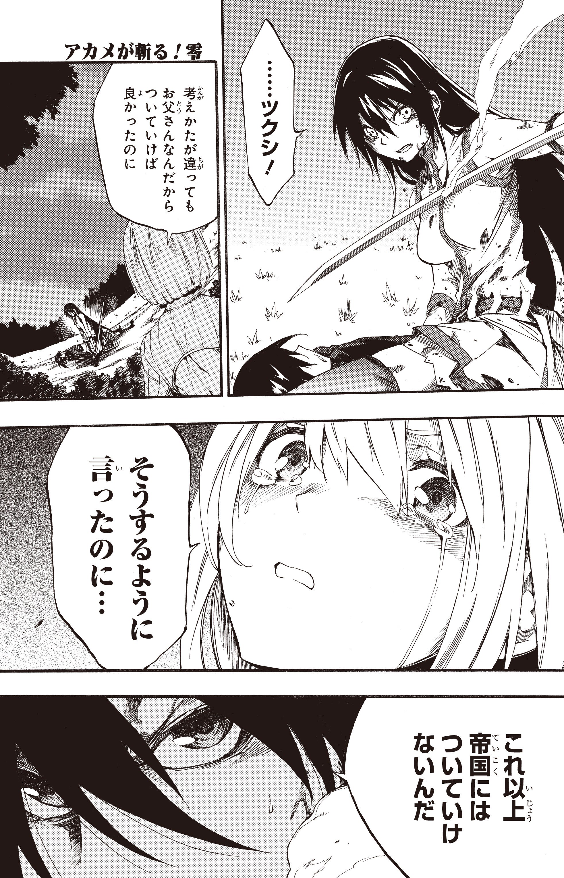 月刊ビッグガンガン Auf Twitter 大人気コミック アカメが斬る 零 の最新話が 25日発売のビッグガンガンvol 11に掲載されます ついに訪れたゴズキとの死闘の末 帝具 村雨 を手にしたアカメ しかしそれは同時に 誰よりもゴズキを慕っていたツクシとの決別を