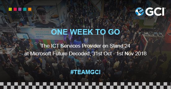 GCI_Com's tweet image. Ready to make the future a reality.

Only 1 week to go until our 3rd successive Headline Sponsorship of #FutureDecoded. Join us on Stand 24 to see real-time product demonstrations and ask the questions that matter to your business. Our experts can’t wait to meet you! #TeamGCI