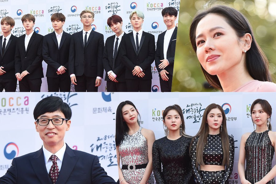 soompi's tweet photo. Stars Walk The Red Carpet At The 2018 Korean Popular Culture &amp; Arts Awards 
https://t.co/4cvg2CJtJt https://t.co/7EaYhLIzfO