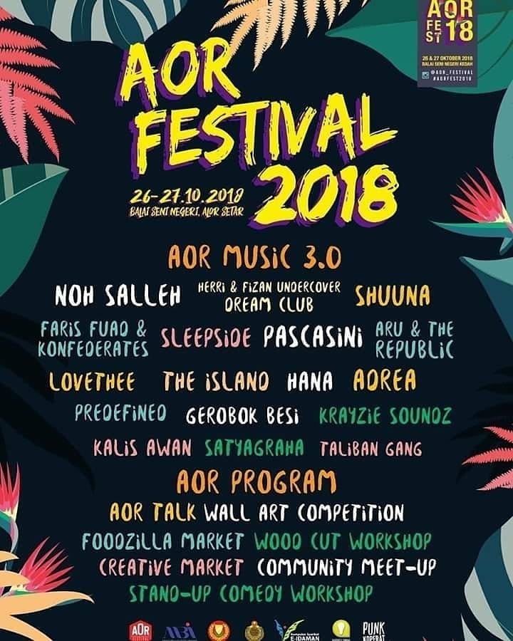 #KEDAH FRIDAY&amp;SATURDAY October26&amp;27 AOR FESTIVAL 2018 BalaiSeniNegara #AlorSetar ft. <a href="/MohdNohSalleh/">Mohd Noh Bin Salleh</a> #HerriAndFizanUndercoverDreamClub @shuunamusic <a href="/ffkofficial/">Faris Fuad & Konfederates</a> <a href="/SleepSideBand/">Sleepside</a> <a href="/PascaSiniMY/">PASCA SINI</a> <a href="/hanatheband/">Hana</a> <a href="/predefinedband/">PREDEFINED</a> <a href="/RVNKRZ/">Krayziesoundz</a> ++