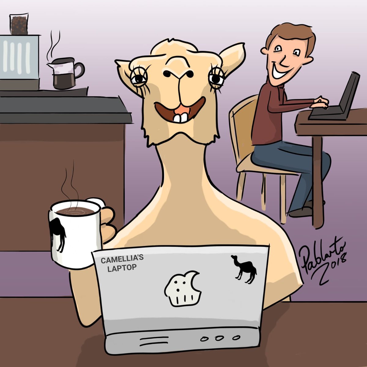 humpdayCC's tweet photo. Hooray we’re over the Hump! 

To celebrate, check out this awesome cartoon created for us by the incredibly talented @PablartoArt - he does bespoke commissions! 

#HumpDay #CoffeeClub #CoWorking #caffeine #WorkFromHome #cartoon #illustration #camellia #IndependentCoffeeShops https://t.co/JlsdjmOOD5