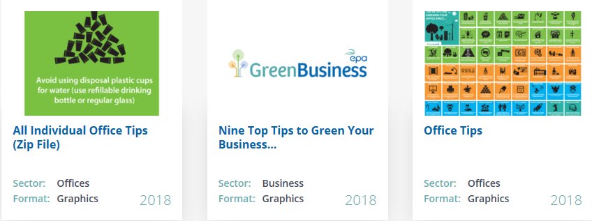 Check out the free resources available from <a href="/Greenbusinessie/">Greenbusiness.ie</a> from 50 tips for greening your office space, to signs for segregating your waste in work &amp; many more greenbusiness.ie/resources/