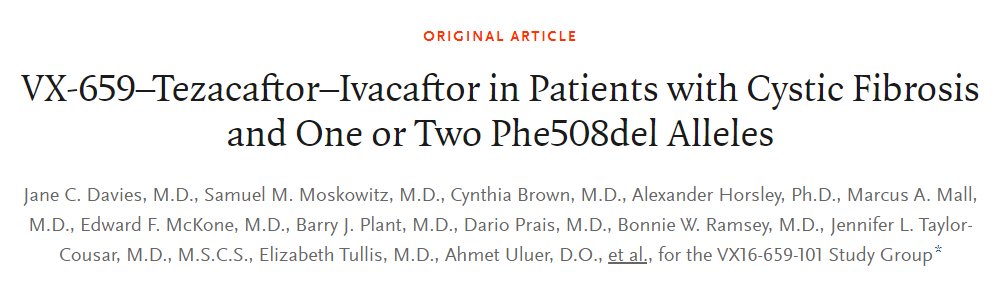 VX-659-Tezacaftor-Ivacaftor in Patients with #CysticFibrosis and One or Two Phe508del Alleles #CF #lung #respiratory buff.ly/2SaklD2