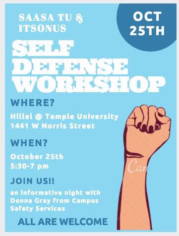 tomorrow! 5:30!! hillel!!! come join us for a FREE self defense workshop ✊