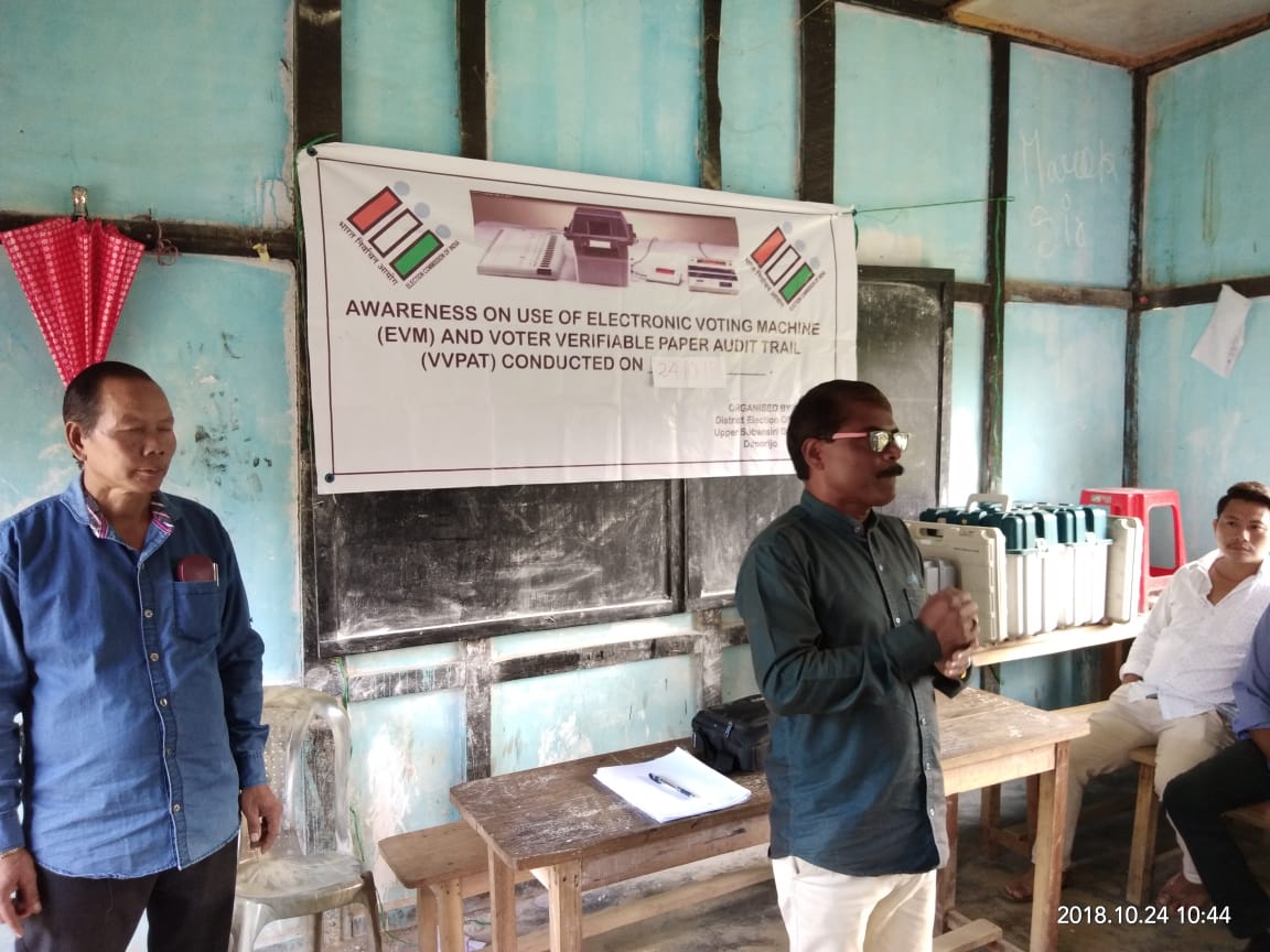 SveepUS's tweet photo. E. V. M /VVPAT awareness programme held at Govt. Higher Secondary School, Ligu on 24/10/2018. Local Villagers/voters also participated during the event @ceoarunachal  @iasdanishashraf https://t.co/wLcwa1HTEi