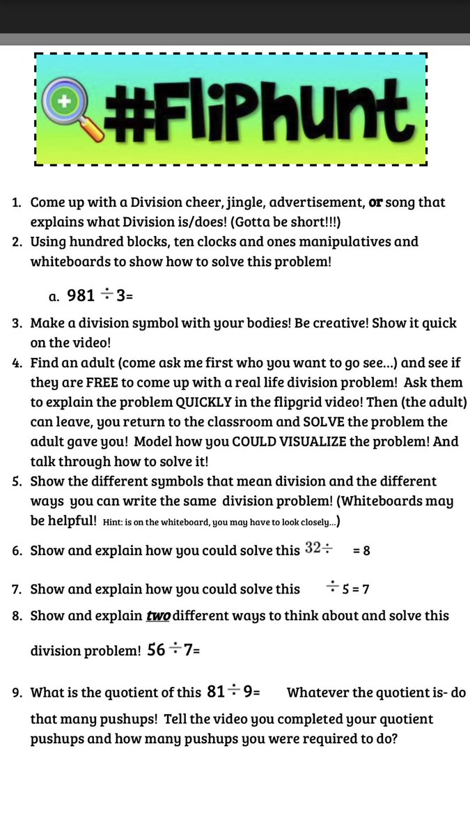 KressinsLessons's tweet photo. We tackled our first @Flipgrid #Fliphunt. Ss reported it to be very challenging!! Productive struggle and mathematical discourse was everywhere. It was really fun to witness and coach. I was able to see the areas of struggle for us to continue our learning journey. #Y115Math https://t.co/v7WKqKV1ly