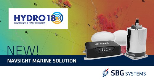 Visit SBG Systems next week booth #14 during Hydro 18 in Sydney. Jérémy will present you our whole range of Inertial #Navigation Systems ideal for #Hydrography, including our new Navsight Marine solution —> http://bit.ly/2yV7HyT