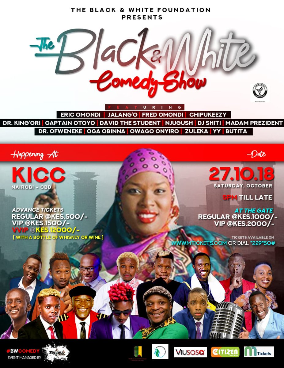 The biggest comedy event of 2018 is here! 
Catch all your favourite comedians in action this Saturday at KICC from 5.00 pm.
Get your tickets on mtickets.com or dial *229*50#
#BWComedy