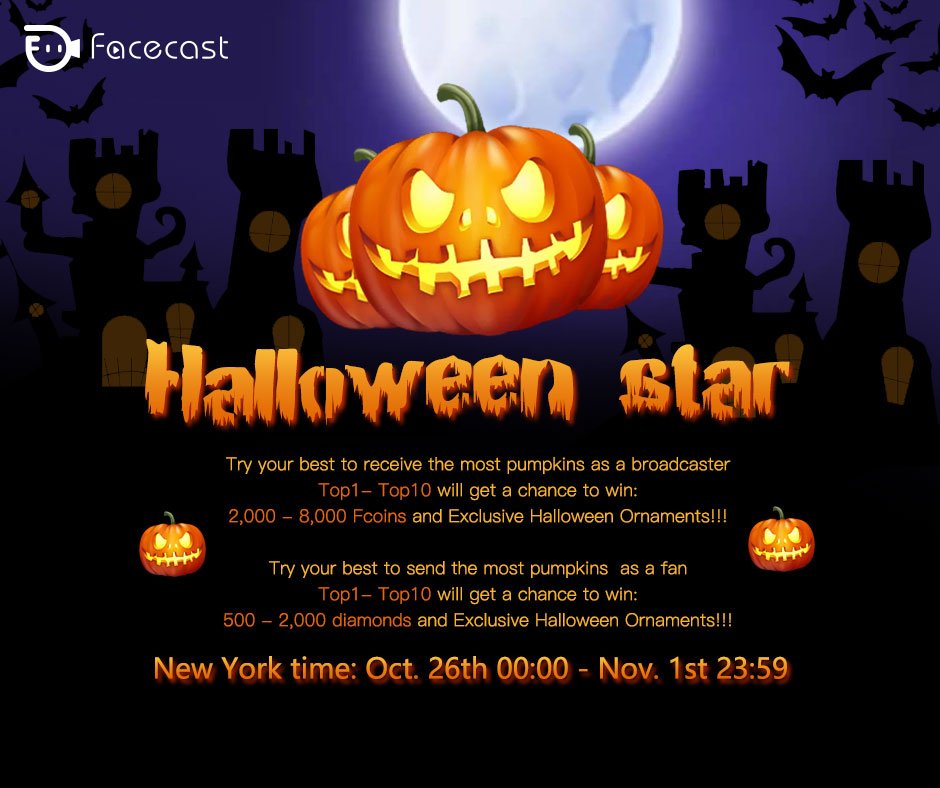dajiao2's tweet photo. #broadcast on #Facecast and get as many #pumpkins as possible you will get 8000 Fcoins ($400) rewards! Viewers who sent most pumpkins also get rewards! Let's get high in #Halloween !🎃 Here to download Facecast: https://t.co/gSsJArIlcW
#SouthCarolina #BTSCulturalMeritMedal #ATEEZ https://t.co/cGMExh9Rwt