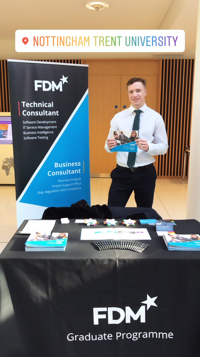 Jason our placement student from @TrentUni is with us for the #NTUFAIR he’s excited to be back on campus and engaging with students that are looking for #placement #summerinternships and #graduate roles #FDMcareers @FDMGroup @Laurensiobhan3