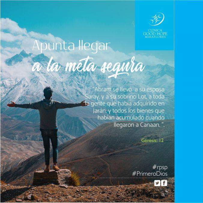 ClinicaGoodHope's tweet photo. ➡️ #RPSP 📖
➡️ #PrimeroDios 🙏
¡APUNTA LLEGAR A LA META SEGURA! 👍
"Abram se llevó a su esposa Sarai, a su sobrino Lot, a toda la gente que habían adquirido en Jarán, y todos los bienes que habían acumulado. Cuando llegaron a Canaán" https://t.co/PPM8cmS5i8