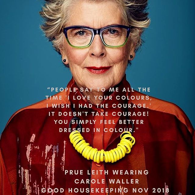WallerandWood's tweet image. Prue Leith wearing #CaroleWaller in @goodhousekeepinguk this month sharing her love of colour. Which shares our love of colour too. #colourlovers #colourfulclothes #artclothes #wearableart #paintedsilk #colourpop #colours #prueleith #gbbo #madeinbath #goodhousekeepingmagazine