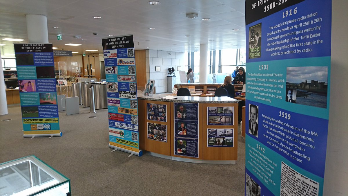 Last full week for the public to see the Irish Pirate Radio Exhibition in the O’Reilly Library at Dublin City University. Must end next Wednesday <a href="/DCU_SoC/">School of Comms DCU</a> <a href="/DCUmediahist/">Media History DCU</a> <a href="/NLIreland/">National Library of Ireland</a> @pirate_ie