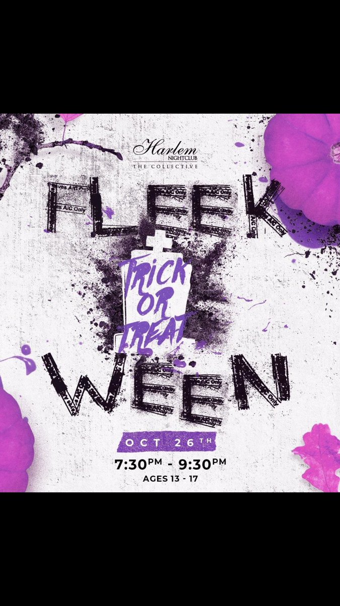 DineAt29's tweet photo. Fleekoween Hits Collective. Bored of your teenagers saying they are bored? Let them join us this Friday for fleekoween in Harlem! A safe way for youngsters to enjoy a clubbing experience! #fleekoween #halloween https://t.co/57XaAu97IA