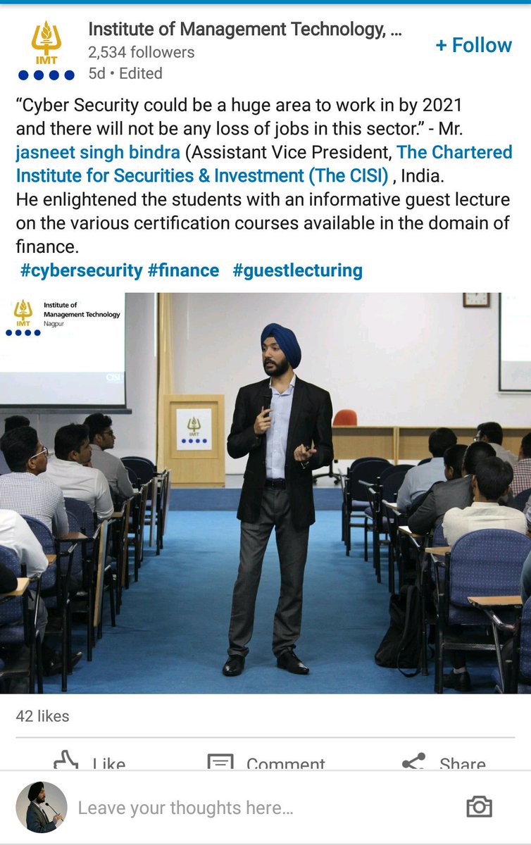 japsy18's tweet photo. Had a good interaction with IMT students and look forward to shaping careers of future practitioners with @CISI programs.. https://t.co/RtAJfU4jlB