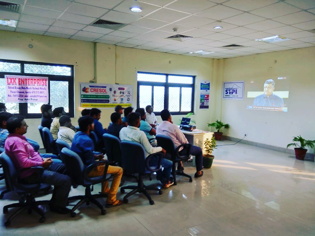 MspNitesh's tweet image. From city of #Gwalior IT Professionals of STPI Incubation unit @cresolteam are currently watching the live webcast interaction of Honourable @PMOindia Sri Narendra Modi #Self4Society #MaiNahiHum #STPIINDIA @PMOIndia @GoI_MeitY @rsprasad @OfficeOfRSP @SSAhluwaliaMP @Omkar_Raii