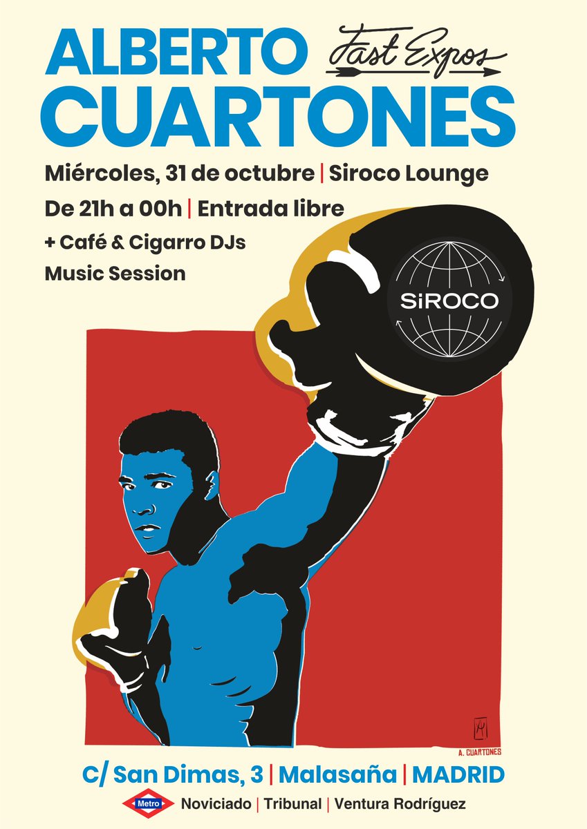 AlberCuartones's tweet photo. 🚀🚀🚀 Os presento el cartel de mi #FastExpo en @SirocoSala. Muy ilusionado de que esta mítica sala de #Malasaña haya contado conmigo 😊😊😊 + info: https://t.co/umYwLCeR9o https://t.co/F98DM4Zbd9
