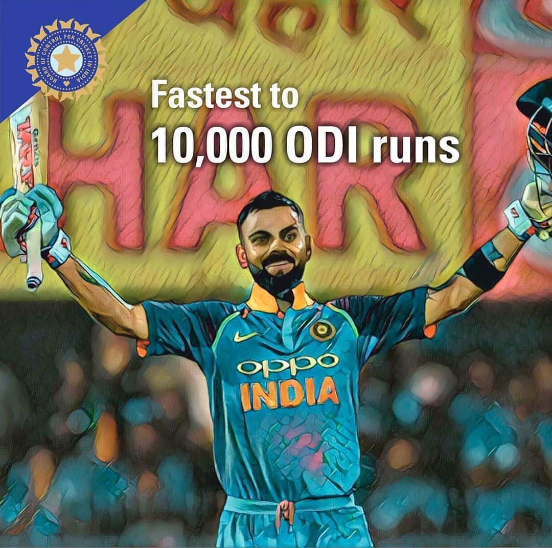 ViratPriyanka's tweet photo. Fastest to reach 10000 runs in ODI history ❤️
#backtobackcenturies 
#KingKohli 
#Runmachine https://t.co/pu6AXJkEVi