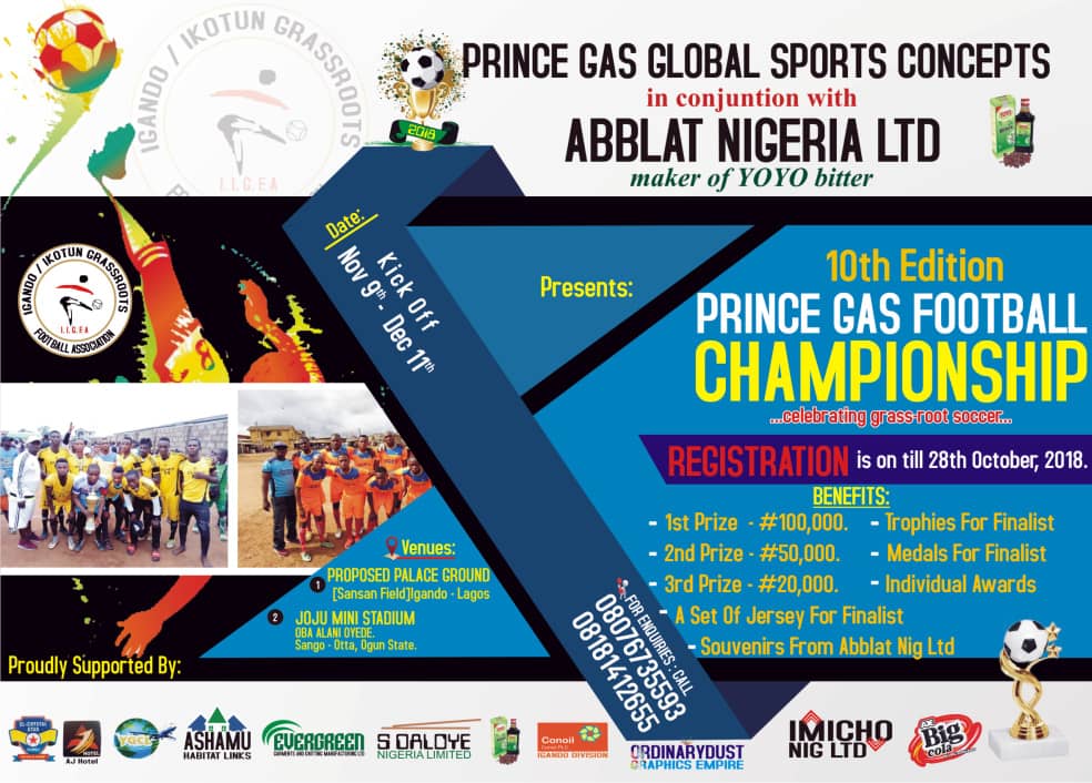 RugbyX247's tweet photo. 10th Edition of Prince Gas Football Championship.
#GrassrootFootballDevelopment. @0tubaba
Nov: 9- Dec:11 https://t.co/KkTQc8sPht