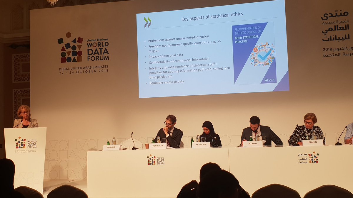 Int_Statistical's tweet photo. #UNDataForum #UNWDF2018 Martine Durand speaking on data ethics. She highlighted the ISI Declaration on Professional Ethics. @IntStat https://t.co/XvsUXCXrDh