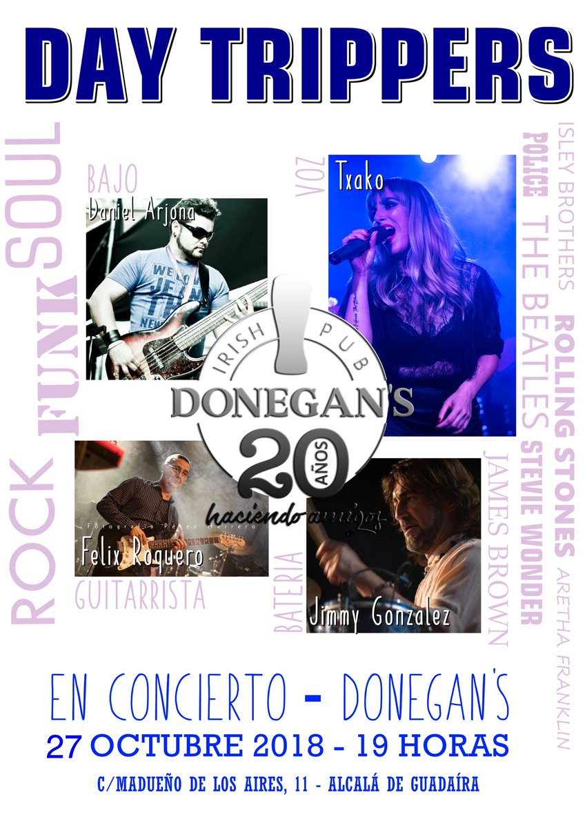 donegansalcala's tweet photo. ¡Nuevo sábado de música en Donegan's Alcalá!
#donegansalcala #donegans #alcala #concierto #musica #daytrippers #20aniversario #20años #elcentrosemueve https://t.co/G9p6o9xGtS