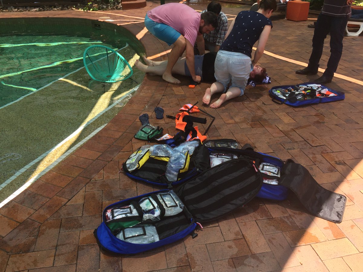 KangarooBeach's tweet photo. So tempted to test the waterproof capabilities of @scotthealthinno SCRAM bag & the wonderful @Sandpipertrust prehospital bags during a sticky 35 degree C sim at @acrrm #RMA18 Darwin Aus https://t.co/I3D3YJyJRe