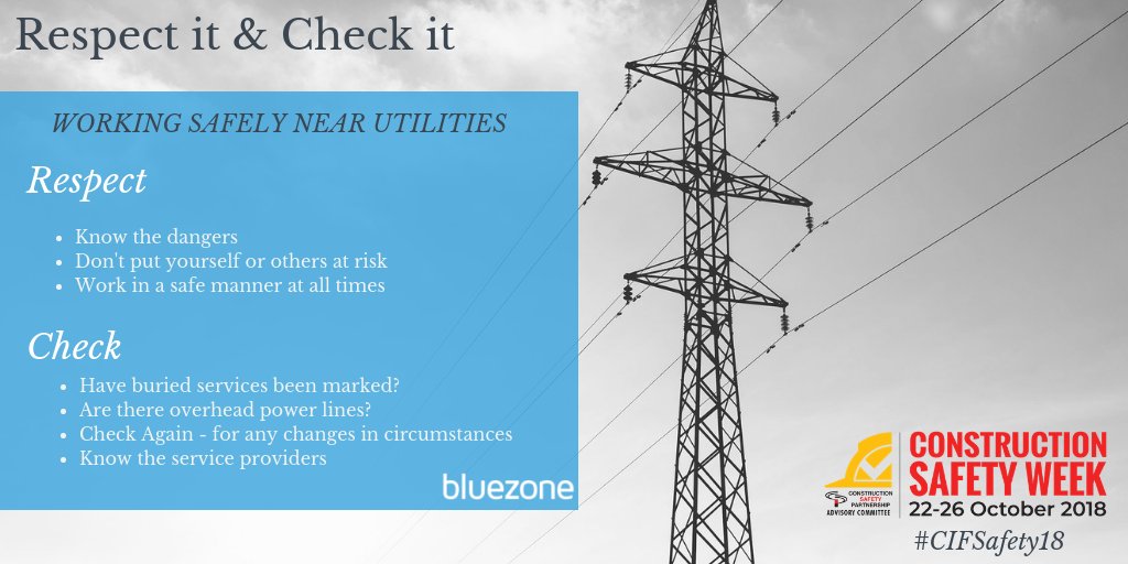 BluezoneManager's tweet image. Day 3 of #CIFSafety18 week, the focus today is on the dangers of working close to utilities. 
#CheckBeforeYouDig
 #WorkSafe