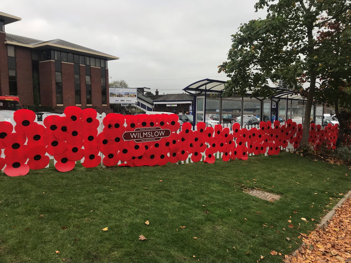 Kingstonebuild's tweet photo. Beautiful Poppy display at Wilmslow Train Station. @wilmslowcouk @WilmslowTC @wilmslow_news #Remembrance https://t.co/31Gj70JyTr