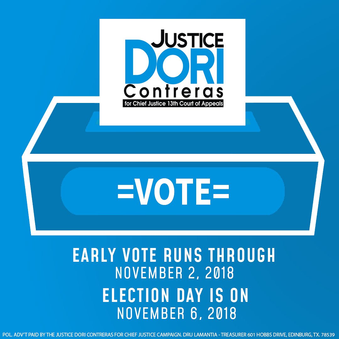 Skip the Election Day lines and exercise your right to vote today! 

Early voting runs through Friday, November 2. Election day is on Tuesday, November 6.
.
.
#vote #midterms #justicedori #chiefjustice
