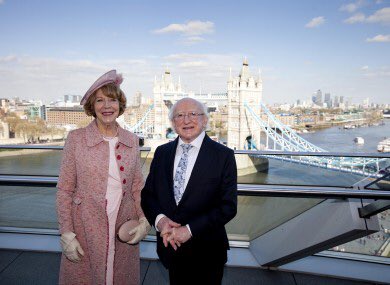 Cork4MDH's tweet photo. Today’s #DailyHiggins is a photo of our President &amp; his wife Sabina taken at City Hall London during @MichaelDHiggins state visit to the UK in 2014. This visit was a historic first by an Irish head of state to the UK. #MichaelDForPresident #Aras18 #KeepThePoet #Cork4MDH https://t.co/gTX066zqld