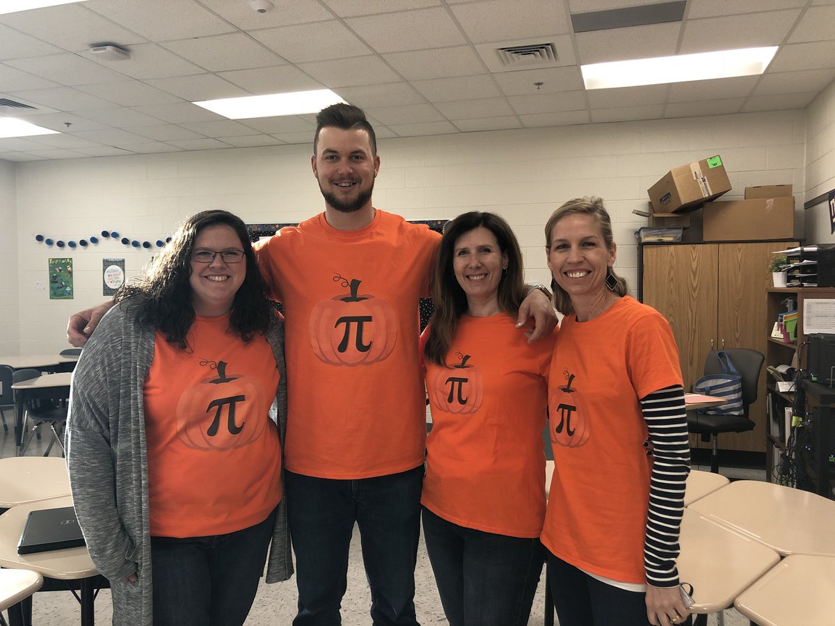 The eighth grade math team rocking our pumpkin pi t-shirts for unity day! #bamyr2 @AnnJord72840487 <a href="/JennieKarcher/">Jennifer Karcher</a> @S_NewmanMath