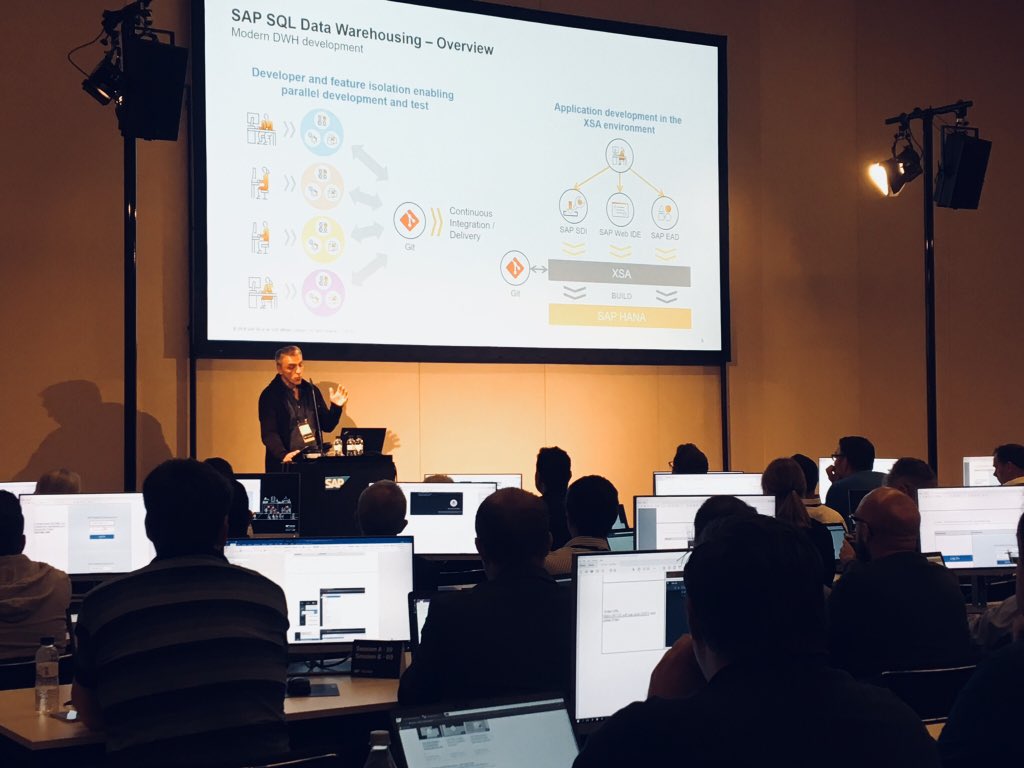 seef's tweet photo. Parallel development using Git for the SQL DW. @AxSAP presenting SAP #SQLDW and #BW4 interaction at #Teched #Barcelona https://t.co/E6F3vwnI5P