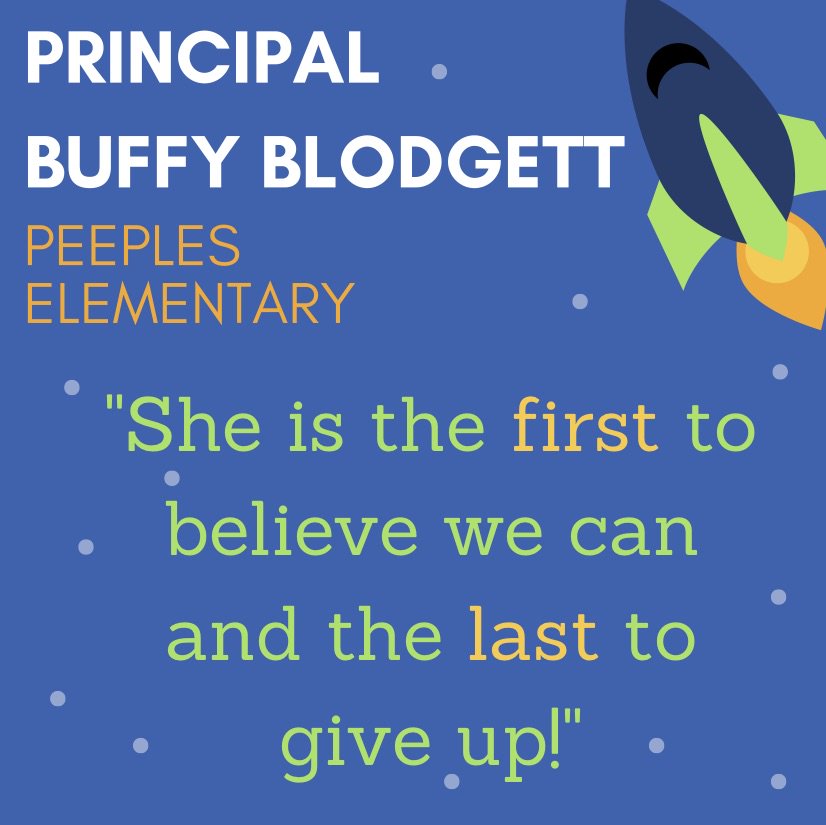 fcboe's tweet photo. Principal Buffy Blodgett, thank you for believing in your students and staff at Peeples Elementary! #ThankaPrincipal 🚀 https://t.co/QjI9oMpSK7