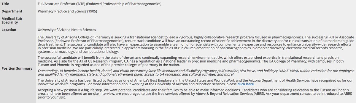 pgrnhub's tweet photo. Please retweet: Full/Associate Professor (Endowed Professorship of Pharmacogenomics) position available at the University of Arizona @UAPharmacy
Position details are available here https://t.co/ubEp1vGJKm https://t.co/XeXK8HVsje