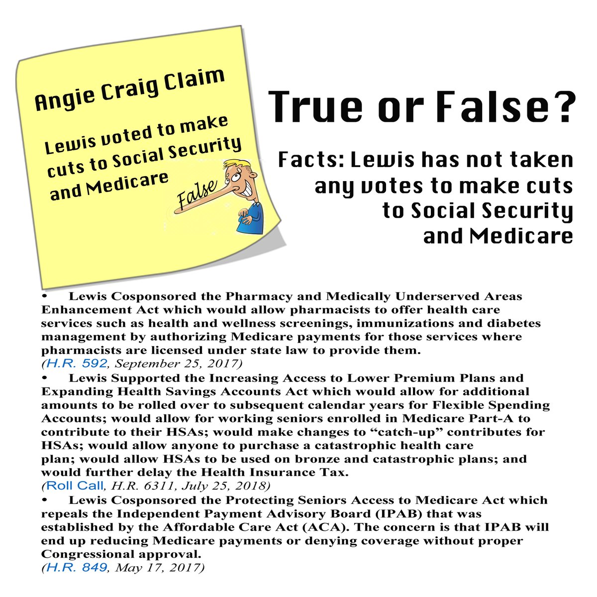 FarmGirlMinn's tweet photo. Can you trust @AngieCraigMN to tell the truth? Recent debates have proven you can't trust her. This is just one falsehood from debate. @Jason2CD has co-sponsored or voted for increased access for Medicare beneficiaries. Pinocchio Angie strikes again! #mn02 #mngop #MAGA2018 https://t.co/TklE7ReSjW