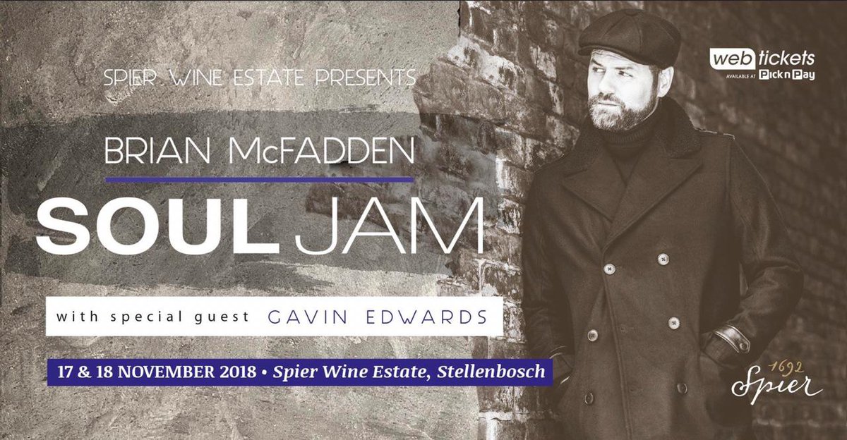 GavinEdwards_'s tweet photo. It is Official I am so Proud to announce that i will be the Support act for @BrianMcFadden on these Specific dates below, Tickets are still available and Cannot wait to see you all there.Get those tickets now ! @WeAreLiveSA  @SpierWineFarm  #BrianMcFaddenSoulJam https://t.co/Tk7VhPXr6P