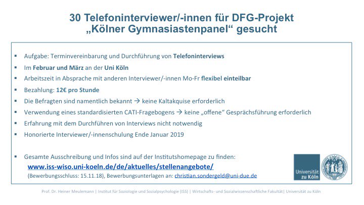 Job Angebot für alle, die gern mal wissen wollen, die quantitative Daten einer Panel-untersuchung entstehen