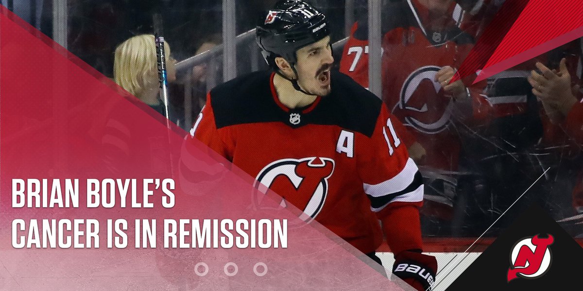 Here is the best news you'll hear all day.

Just over a year after being diagnosed with leukemia, @njdevils center @bribrows22 is in remission.