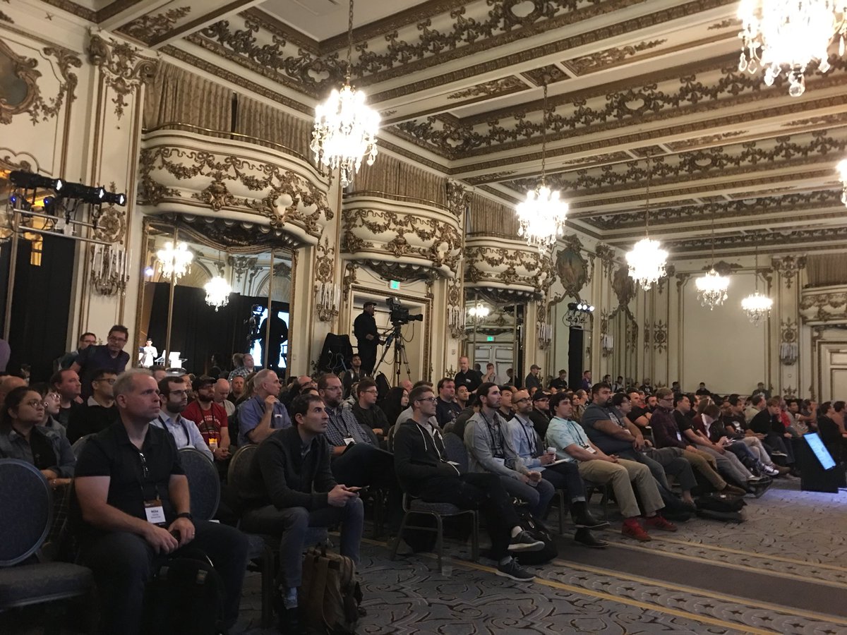 SolutionGeek's tweet image. It’s always a good sign when your speakers start w/ humor! Anthony Johnson &amp;amp; Scott Winkler on doing #EverythingAsCode with #Terraform for a packed house. #HashiConf