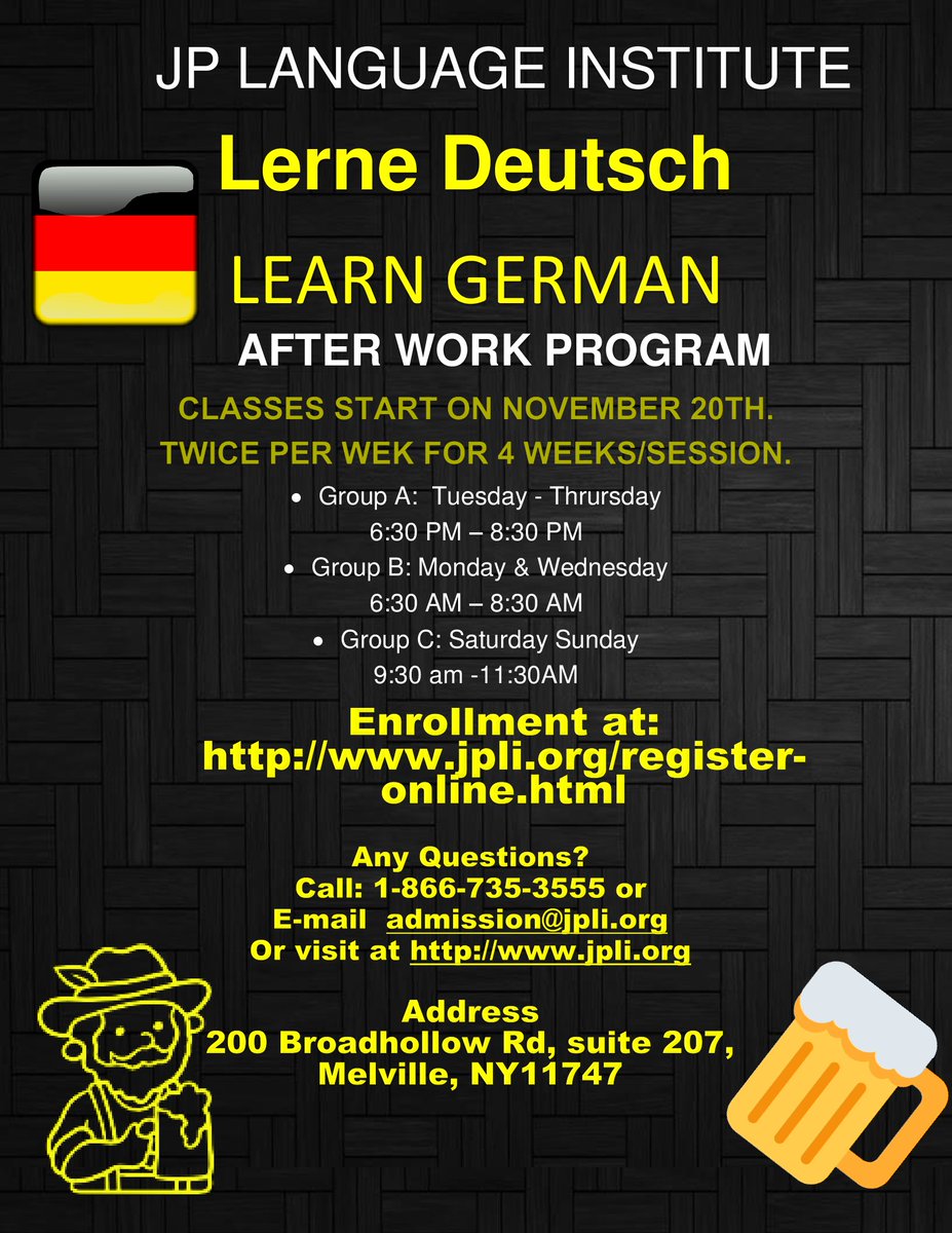 JPLIUSA's tweet photo. #learning #JPLanguage #learninggerman #classes #german #germanlanguage #afterwork #afterworkclasses #education #beginnersgerman #intermediategerman @http://www.jpli.org/ https://t.co/MChnfNoY28