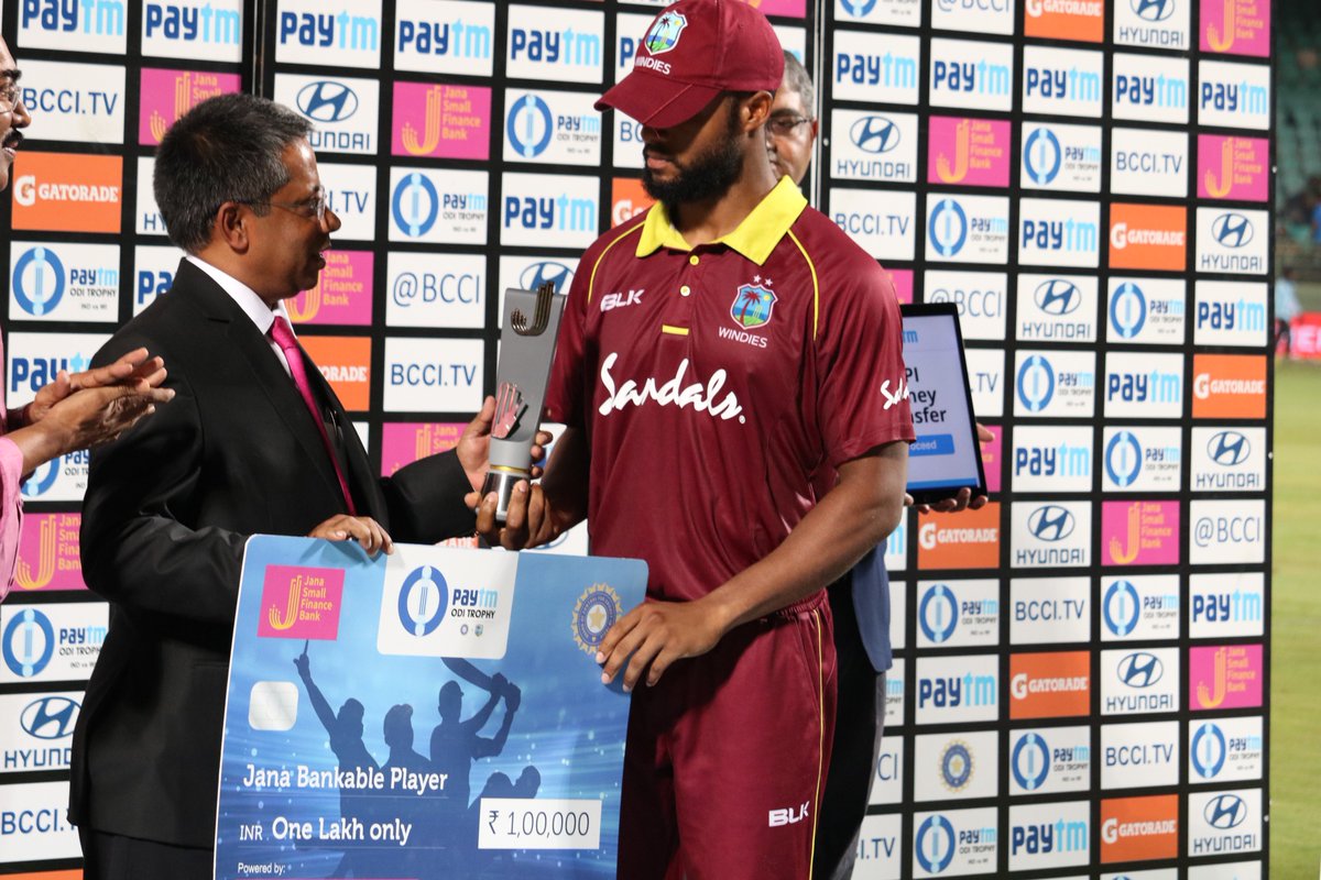 For his well-crafted 123 not out, Shai Hope was the "Bankable Player of the Match" in the 2nd ODI vs India.