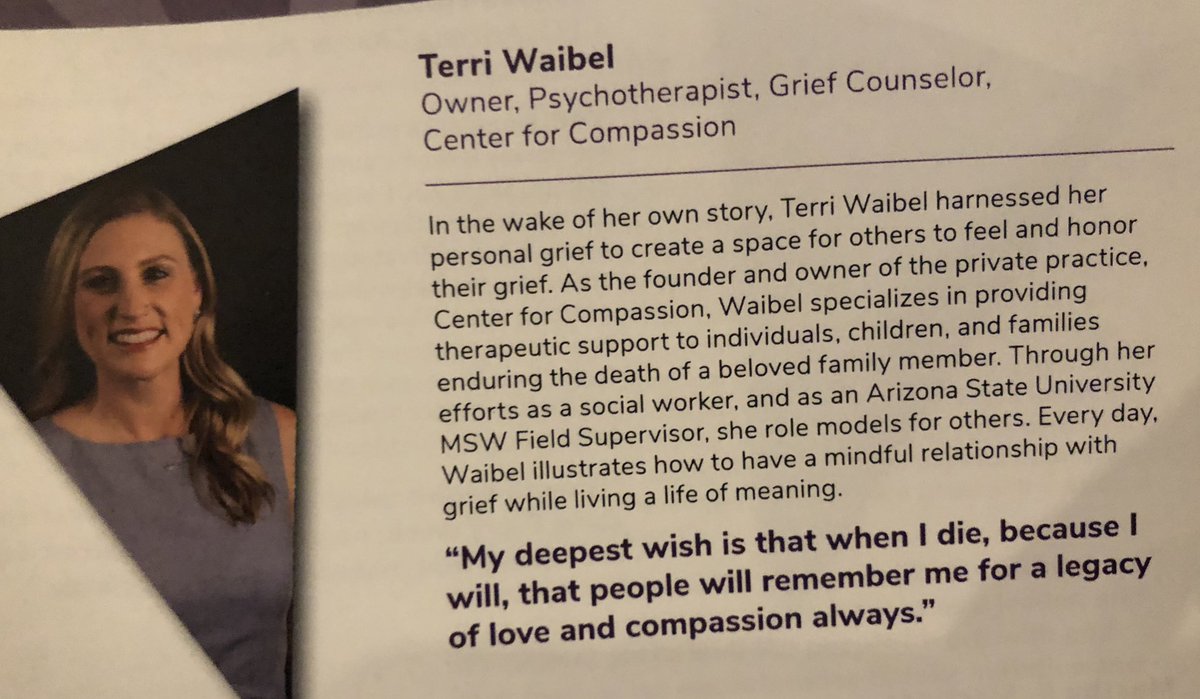 RebeccaClyde's tweet photo. “Show up, listen and remember our beloveds” on how to show compassion for grieving friends via Terri Wiebel, Young Professional Winner @phxchamber #ATHENA2018 https://t.co/Mo8yLTLqf6